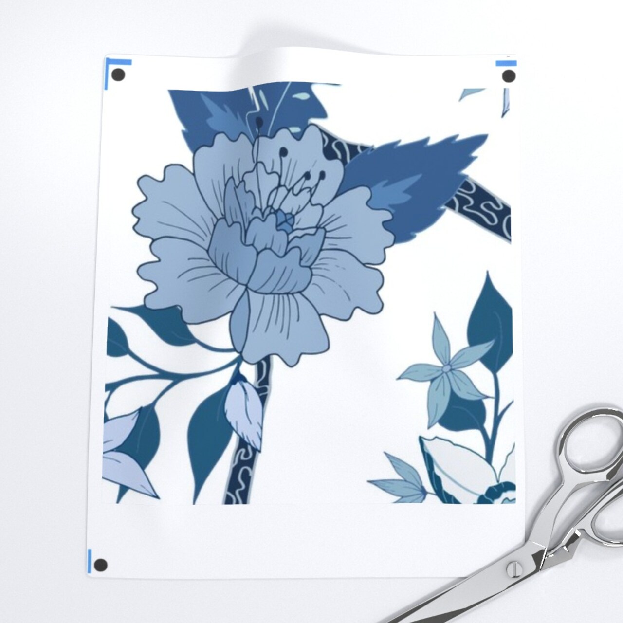 Peony Branch Blues Chinoiserie Peonies Floral Blue Garden Chinese Inspired Asian Botanical Custom Printed Fabric by Spoonflower Various Fabrics by the Yard or Fat Quarter
